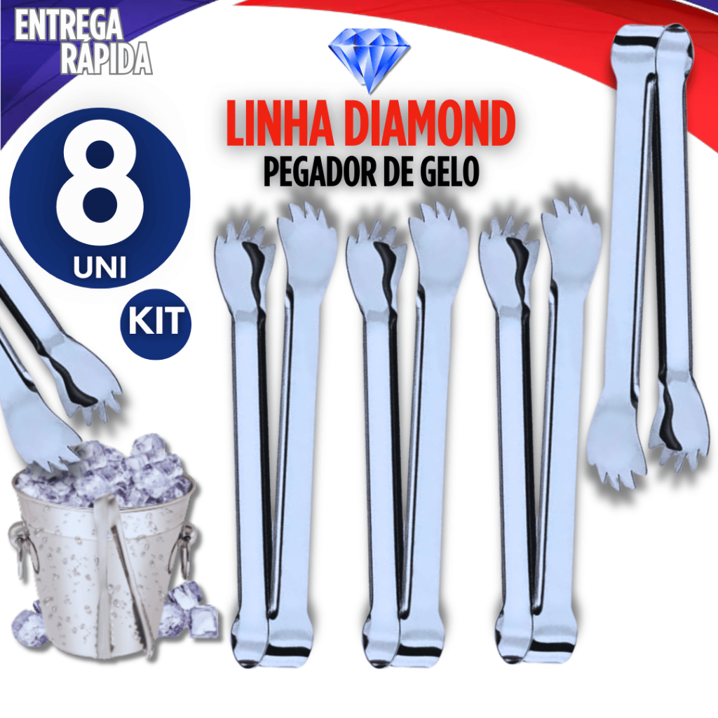 Kit 8 Pegador De Gelo Linha inox 18,5cm Frutas Alimentos Inox Bar Drinks petiscos