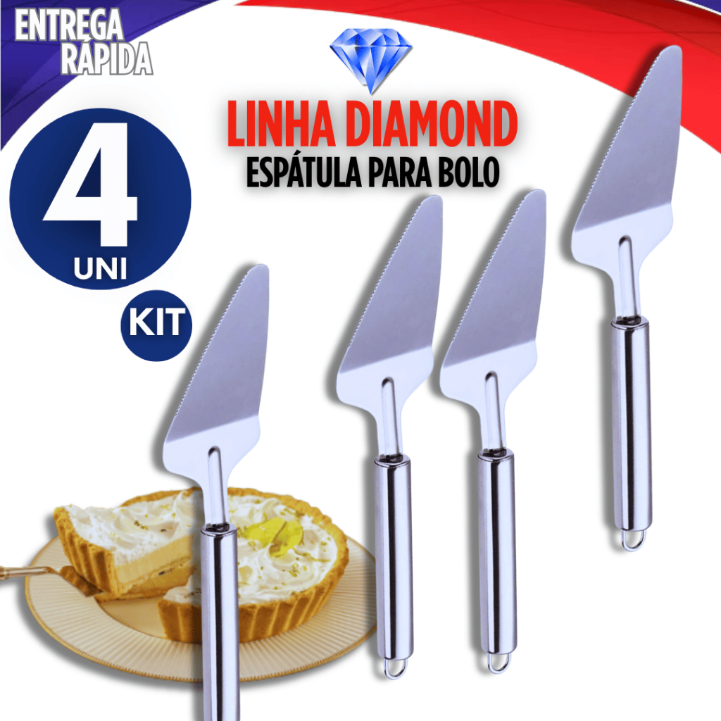Jogo 4 Espátula para Cortar Bolos, Tortas e Pães de Inox Cozinha Inox Utilidades