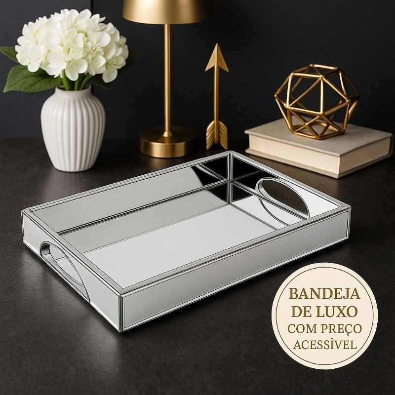 Bandeja Espelhada de Luxo com pé 40x25cm para Decoração Café Bar em Oferta na Shopee