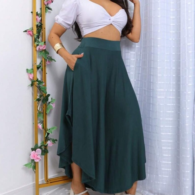 Calça Feminina Calça Saia Godê Com Bolsos Soltinhas Zero Transparência