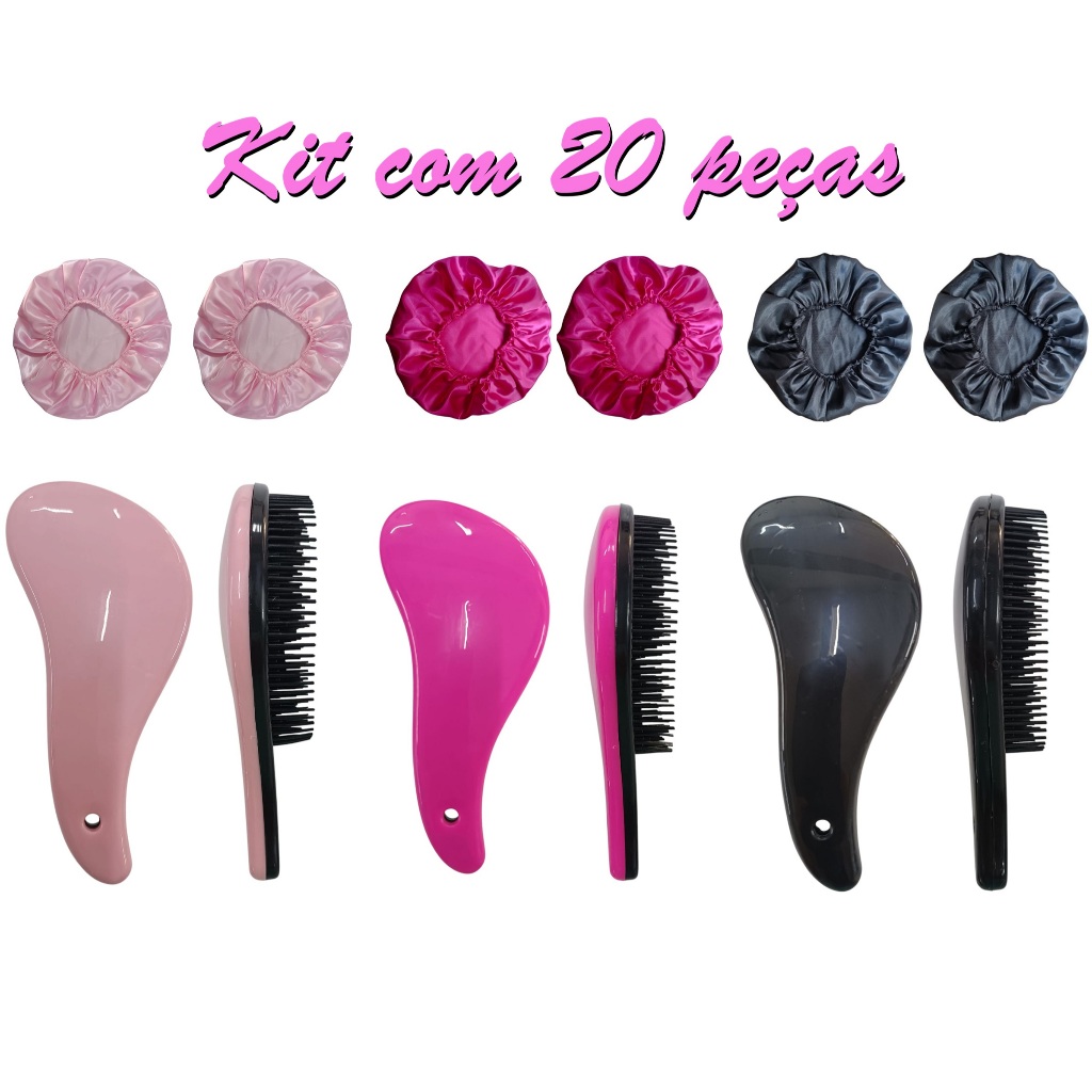 Kit 20 peças, 10 Escovas MÁGICA e 10 Toucas de Cetim Sem Quebrar Os Fios salão beleza CABELO