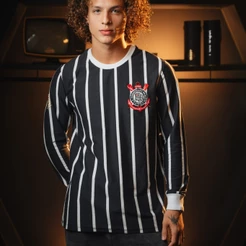 Camisa Corinthians Retrô Democracia Manga Longa Masculina Oficial
