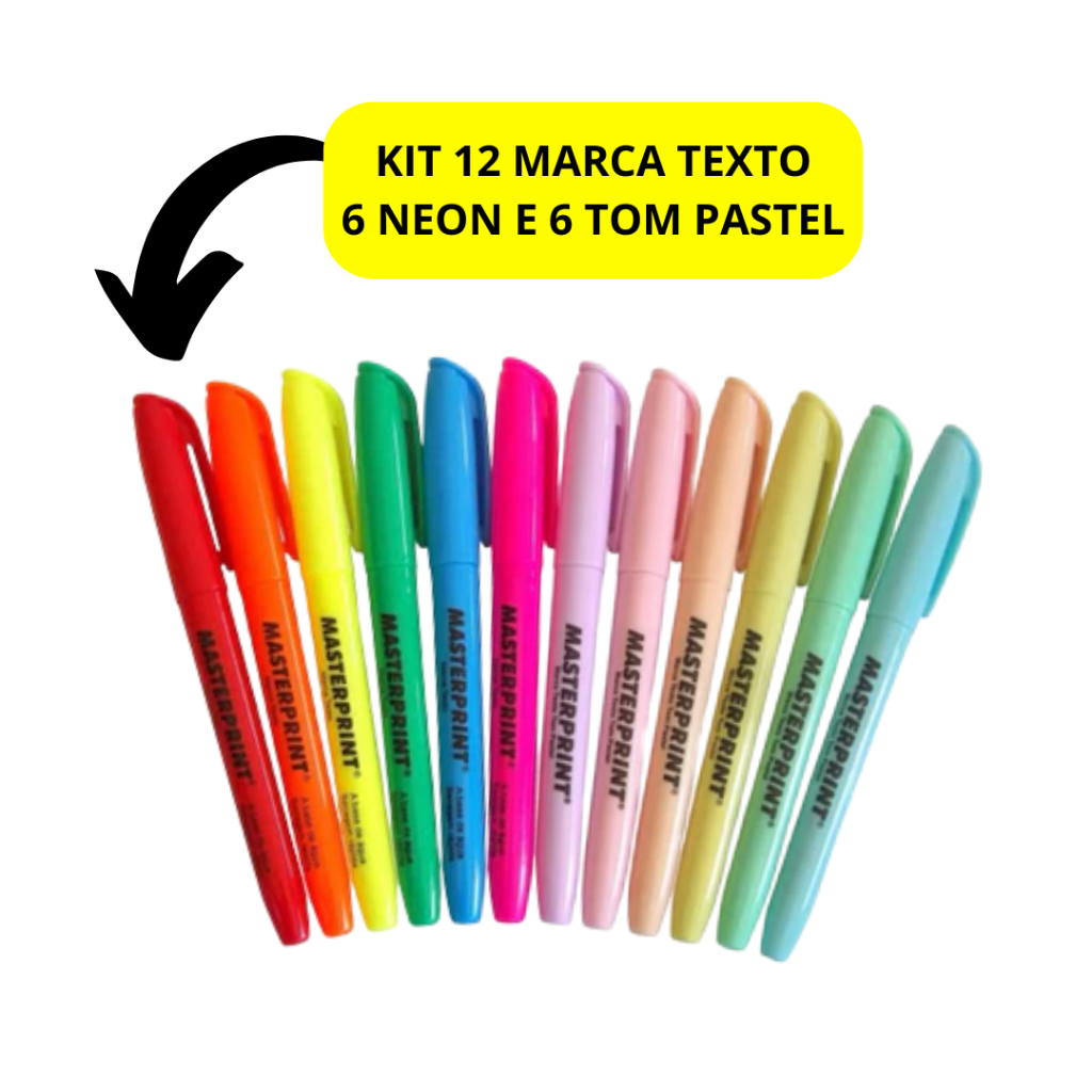 CANETA MARCA TEXTO - MASTERPRINT KIT COM 12/6/3 E UNITÁRIO em Oferta na Shopee