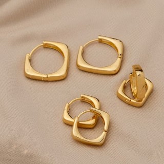 Trio Argola Quadrada Dourada Lisa Banhada a Ouro 18K  Semijóias