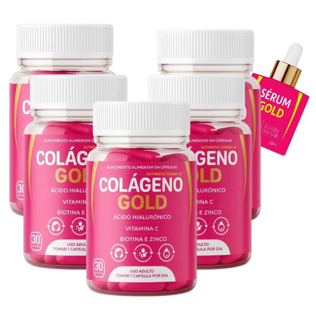 5x Colágeno Gold Vitaminas E Minerais 30 Caps+ 1 Serum Brinde