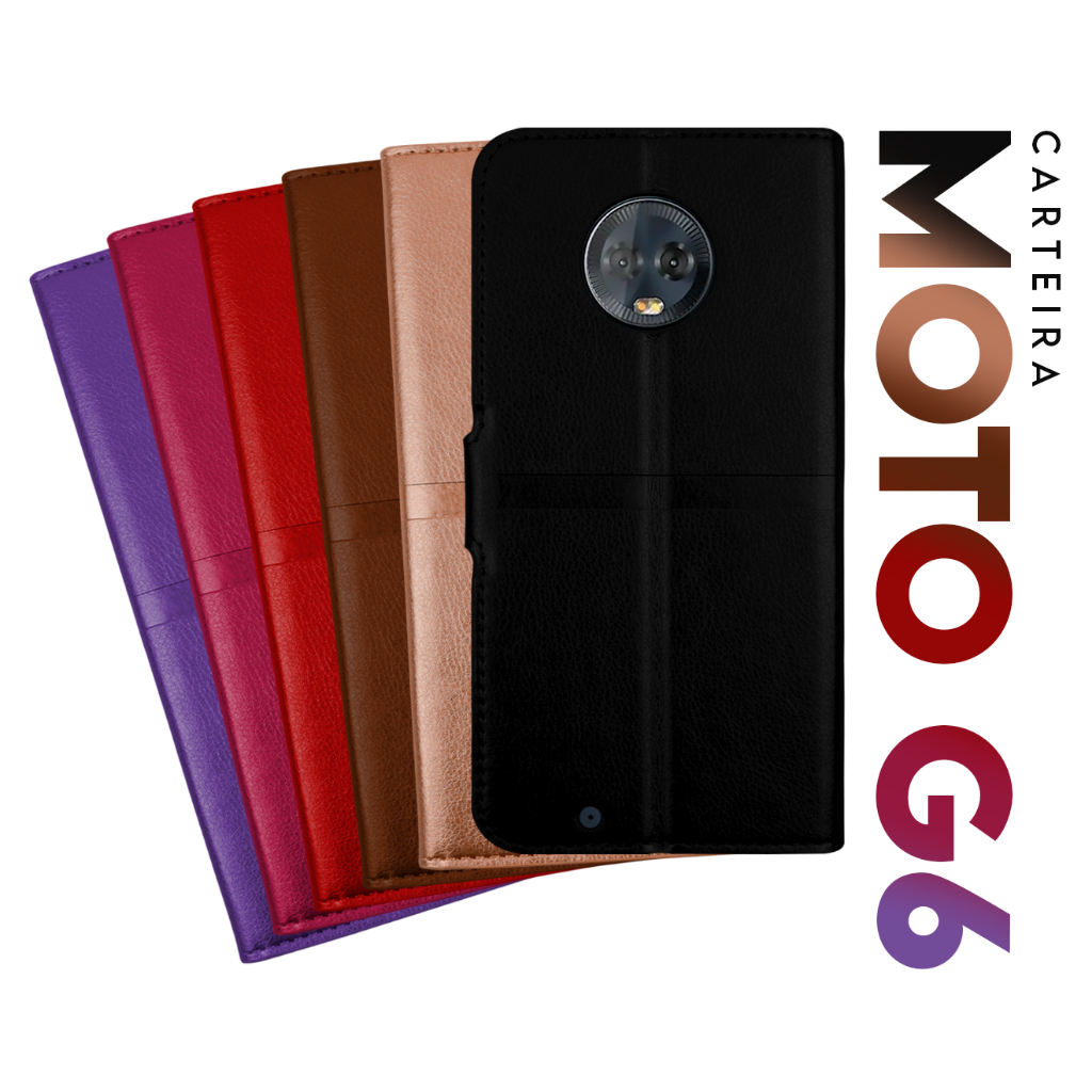 Capa Case Capinha Carteira Flip Cover Couro Sintético PRETA Para Motorola Moto G6 XT1925 Tela 5.7 pol Cell in Power25