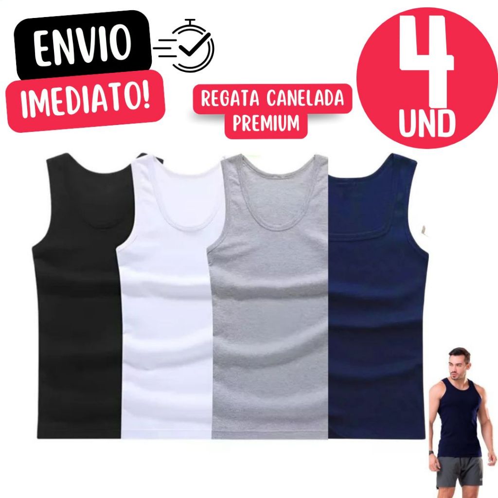 Jogo De 4 Regata Premium Masculina Modelo Americano Canelado Primeira Linha Premium Top Primeira Linh