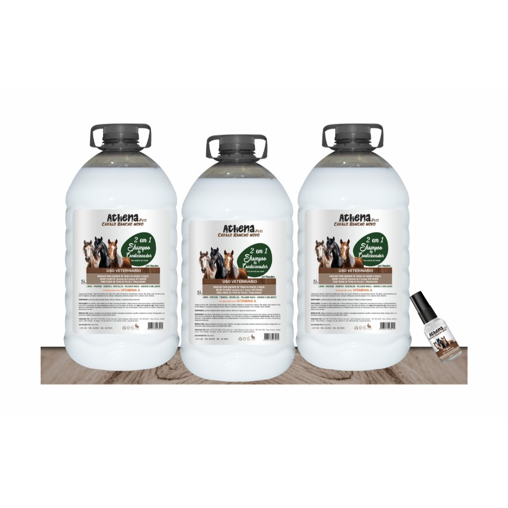 Kit Com 3 Shampoo Condicionador Para Cavalos Forte Cavalos de Raça 5 Lt 2 Em1+ Perfume Presente -Linha Profissional