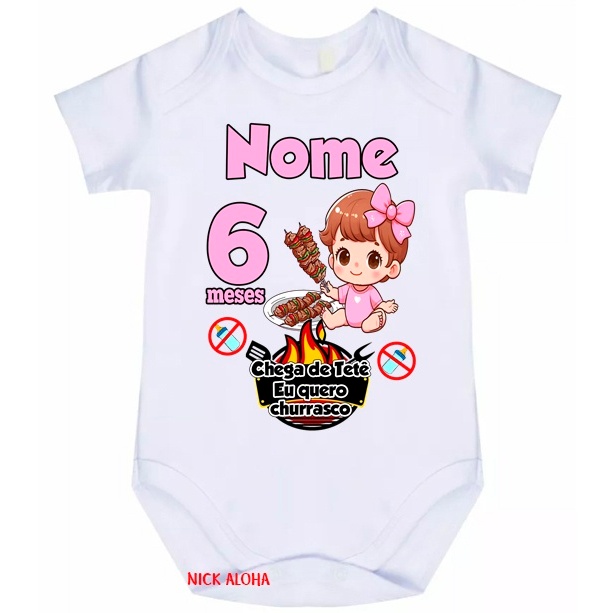body bebê menina mês aniversário tema churrasco 1395A em Oferta na Shopee