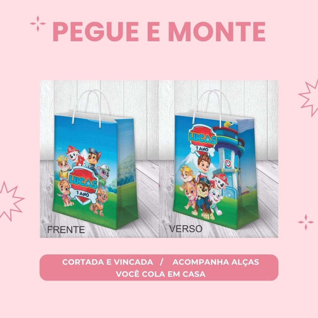 PEGUE E MONTE - Sacolinha Surpresa Personalizada Patrulha Canina Aquarela  / lembrancinha de festa / todos os temas