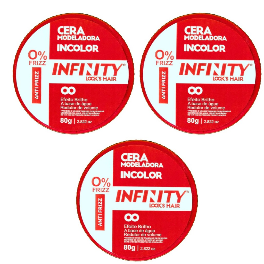 Kit 3x Cera modeladora Incolor 80g Vermelha Infinity Alta Fixação Anti Frizz  Para Cabelo  Envio Imediato