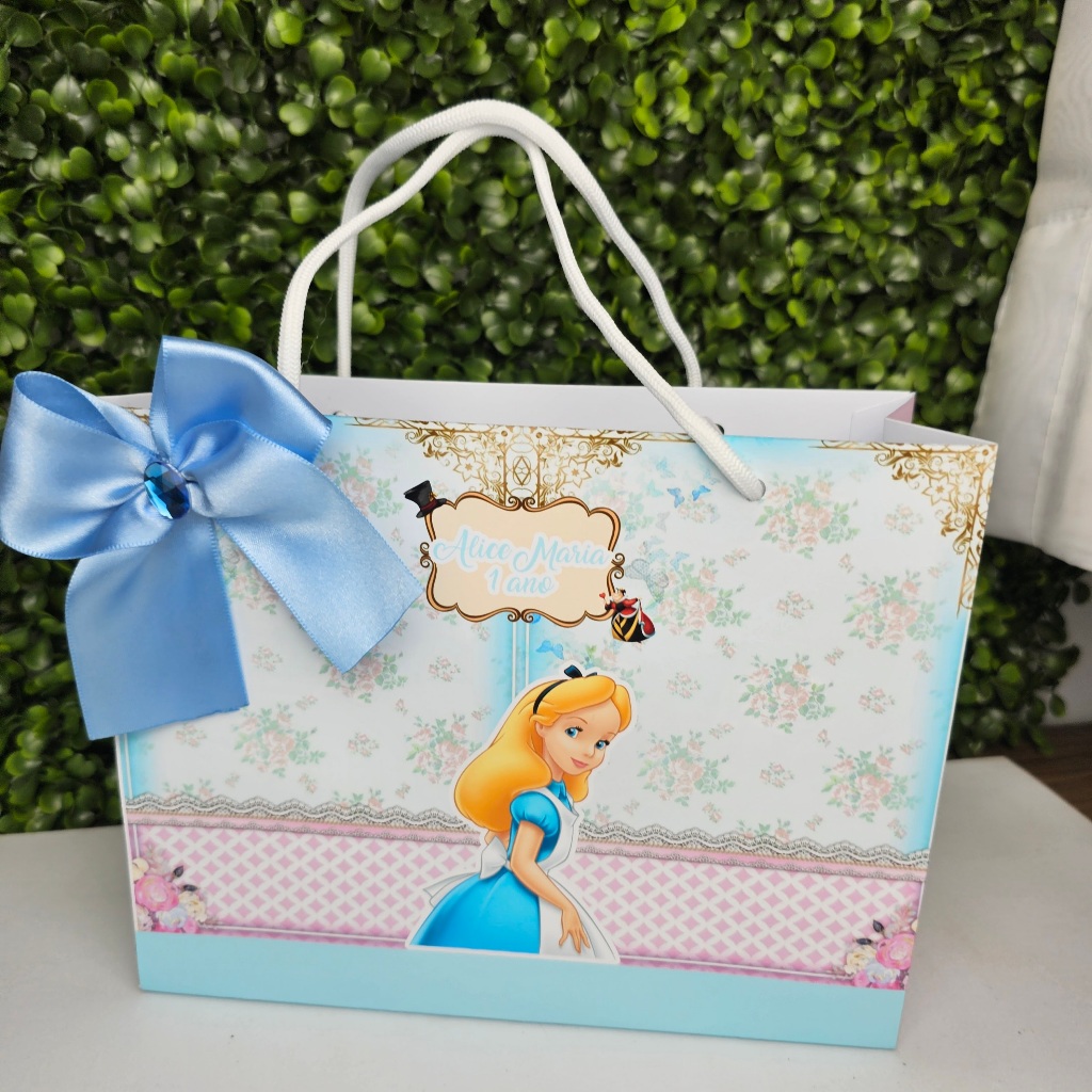 Sacolinha Horizontal ALICE NO PAÍS DAS MARAVILHAS - Personalizados - Festa infantil - Aniversário - Lembrancinha