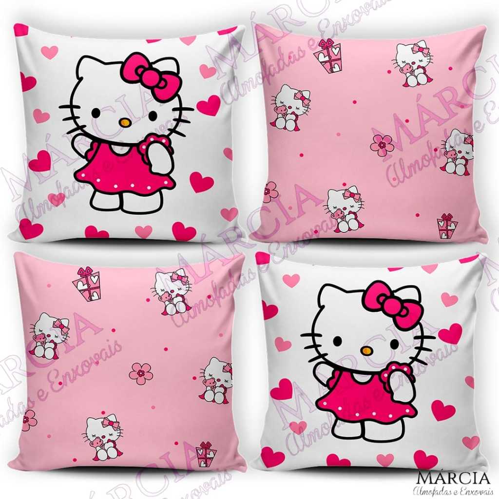 Kit 4 Capa para Almofada Fronha Quarto Sala Decorativas Zíper 0.45x0.45cm Infantil Hello Kitty em Oferta na Shopee