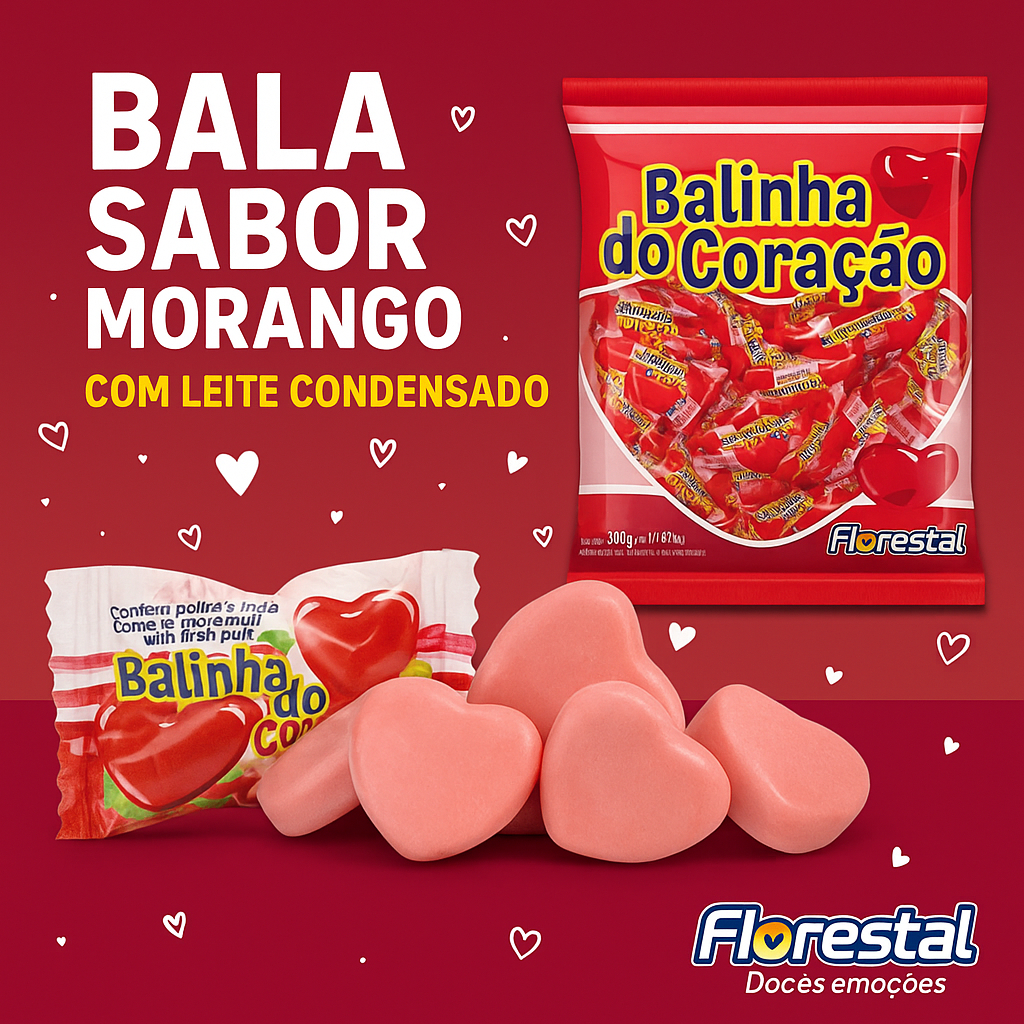 Balinha do Coração Morango 500G - Florestal em Oferta na Shopee