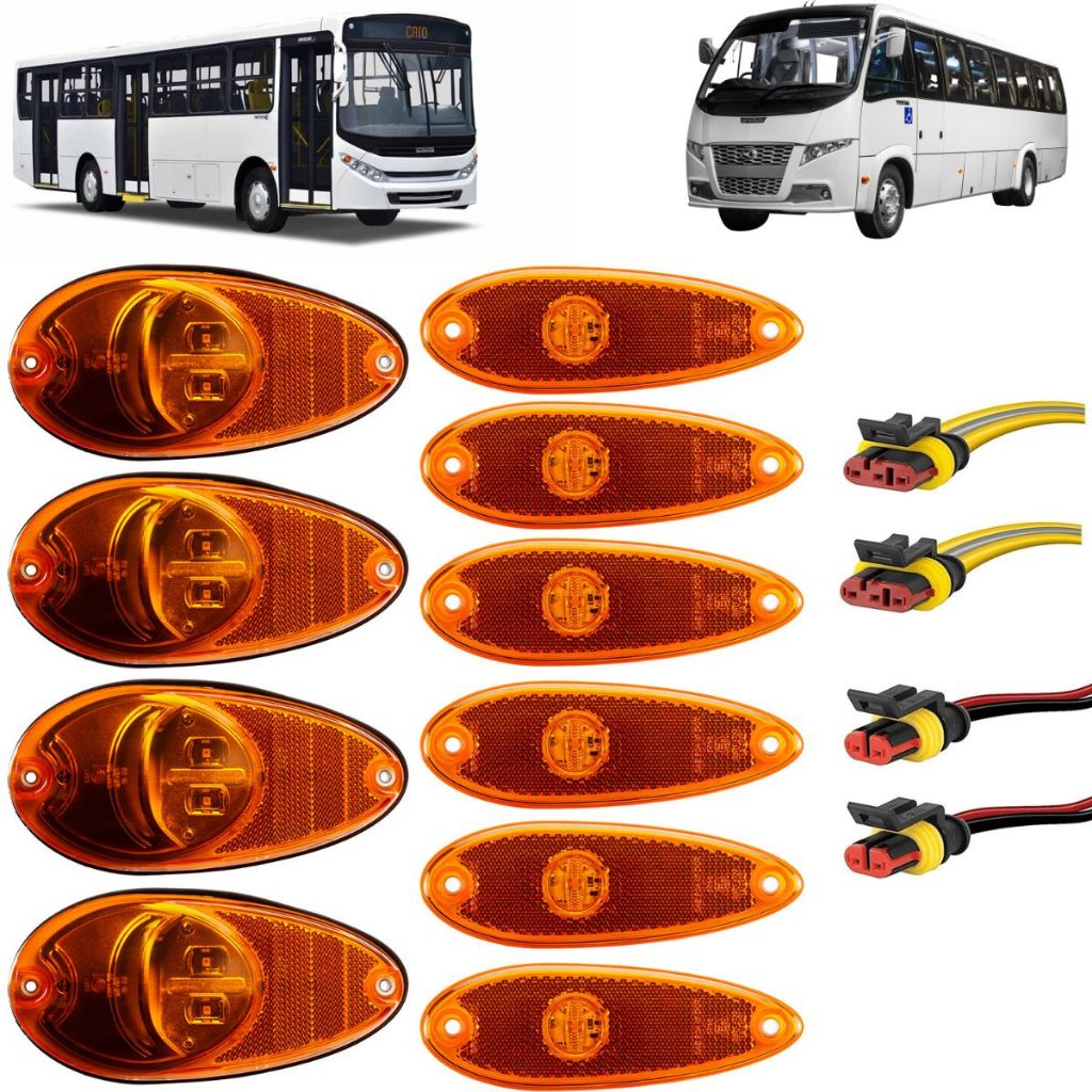 Kit 10 Lanterna Seta Lateral Ônibus Micro Onibus Volare V8 W8 Caio Apache Vip Neobus Thande Comil Led Com Soquete