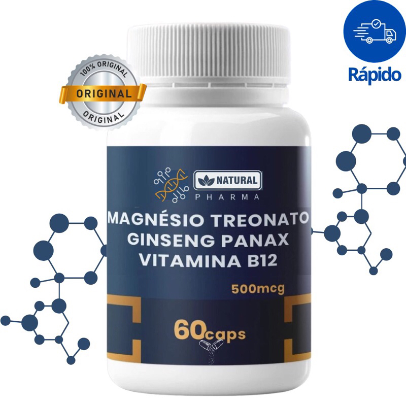Magnésio Treonato 200mg + Ginseng Panax 100mg + Vitamina B12 Metilcobalamina 1000mcg em Oferta na Shopee
