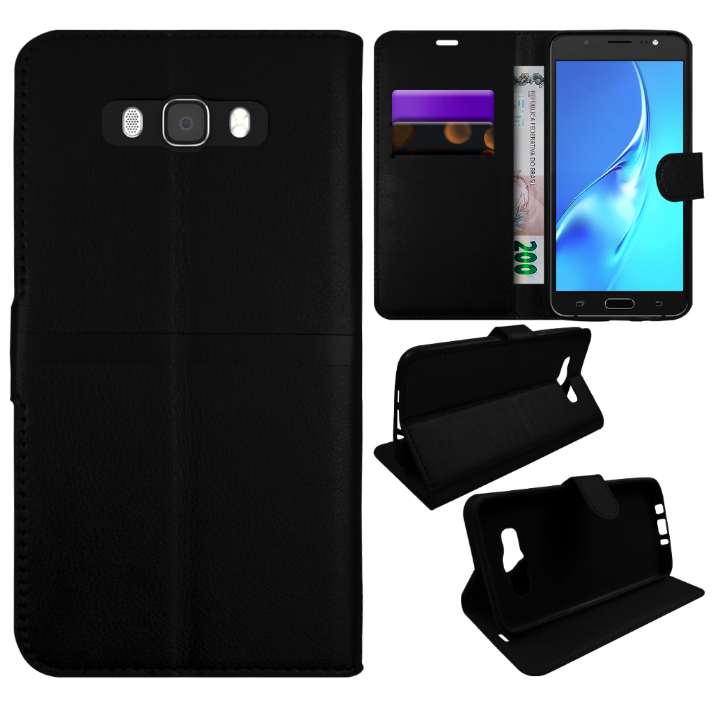 Capa Case Capinha Carteira Flip Cover Couro Sintético PRETA Samsung Galaxy J7 Metal J710 tela 5.5 pol Cell in Power25