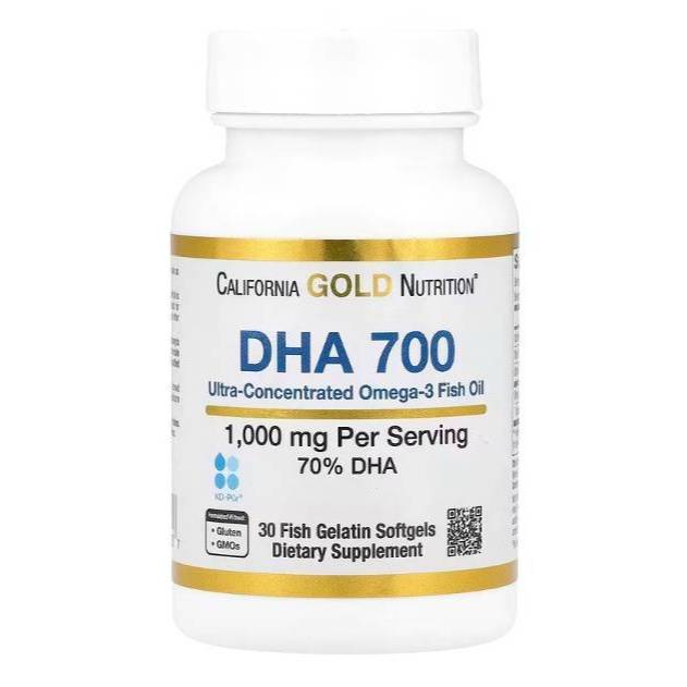 DHA 700 Ômega 3 Óleo de Peixe Ultra Concentrado 1g P/ Porção 30 Softgels - California Gold Nutrition