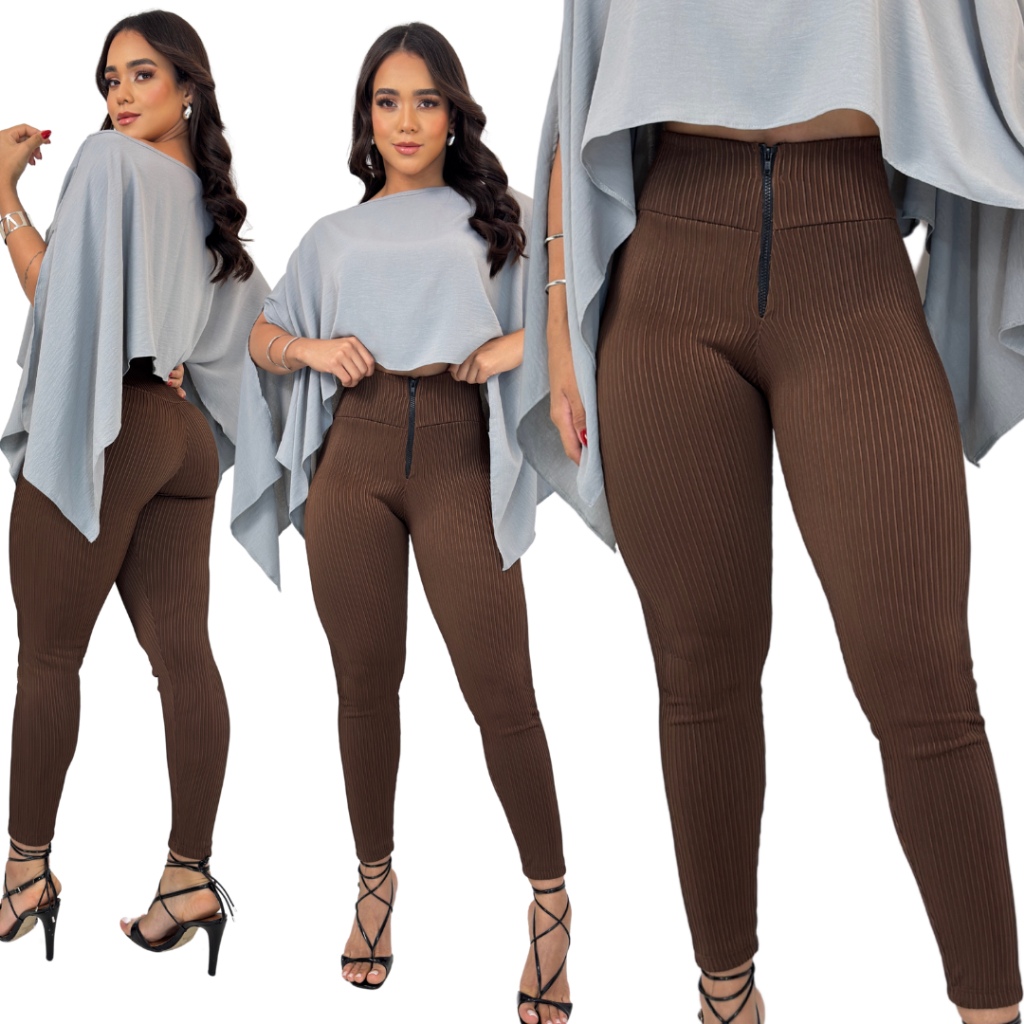 Calça Legging Feminina Canelada  3D Modeladora  Premium Cintura Alta Zíper