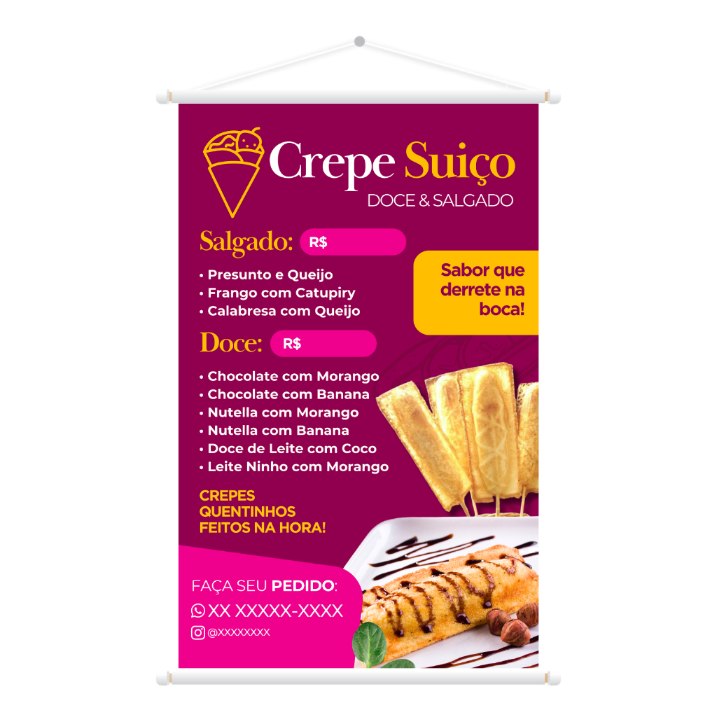 Banner Personzalizado Completo - Crepe no palito - Crepe suiço - 60x90cm