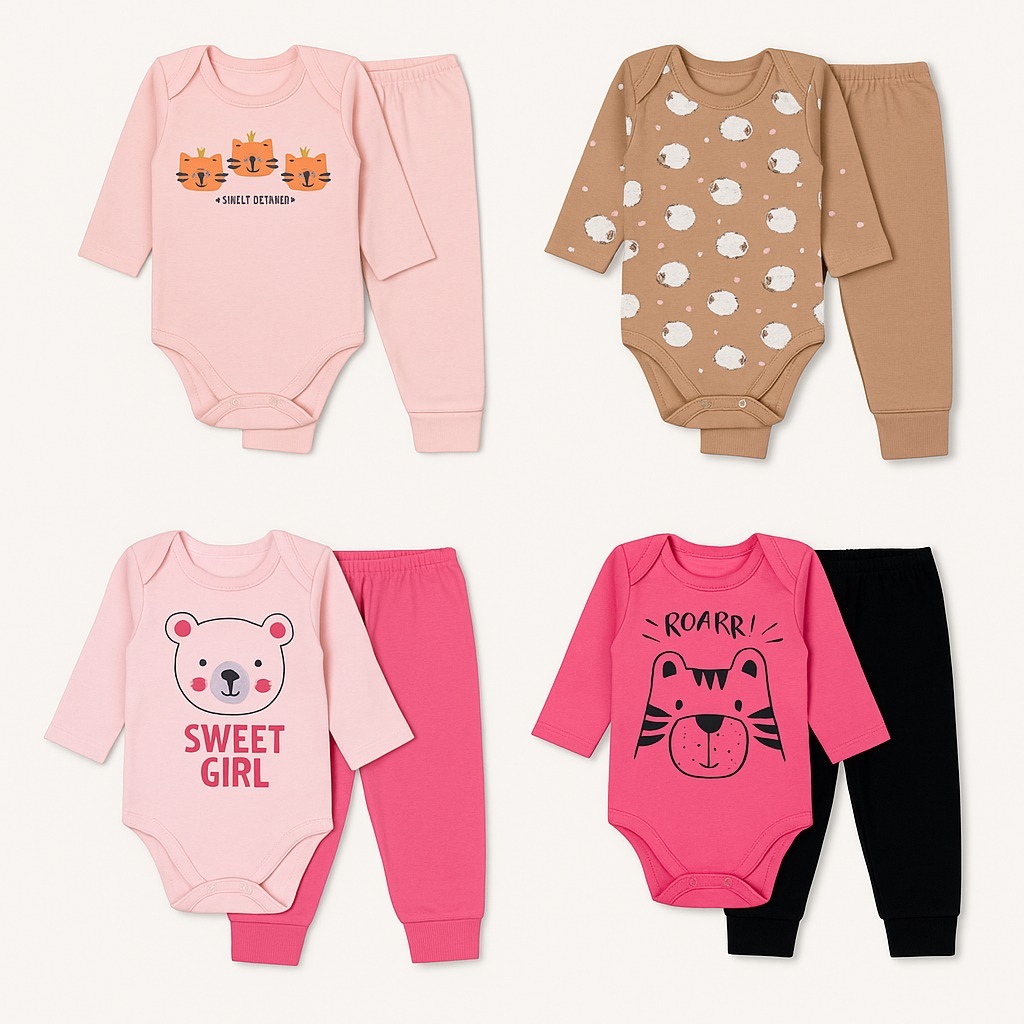 Kit 4 Peças Roupas de Bebê Inverno 2 Body Manga Longa + 2 Calças Mijão Algodão Conforto Infantil em Oferta na Shopee
