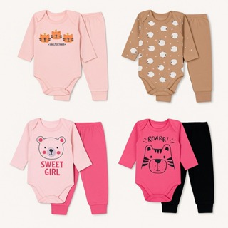 Kit 4 Peças Roupas de Bebê Inverno 2 Body Manga Longa + 2 Calças Mijão Algodão Conforto Infantil em Oferta na Shopee