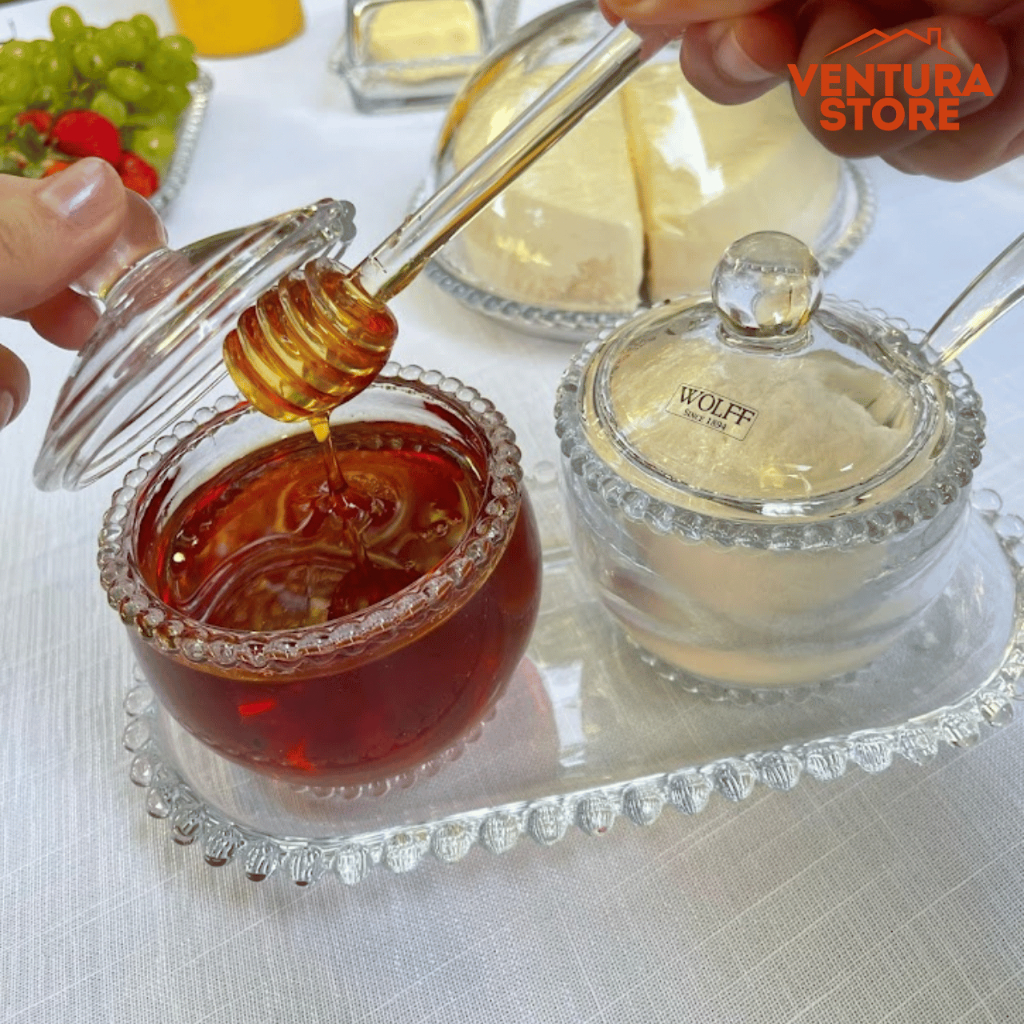 Kit Meleira + Açucareiro e Bandeja Pearl Wolff - Mel - Açucar - Travessa - Kit Café da man...