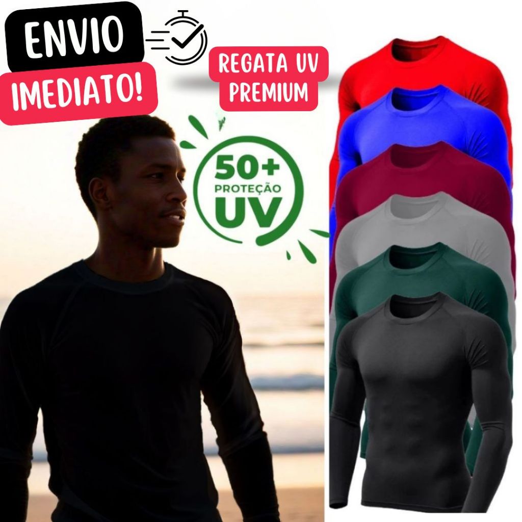Kit Camisa Térmica Proteção Uv 50+ Segunda Pele Camiseta Blusa Malha Fria Unissex Academia Manga Longa