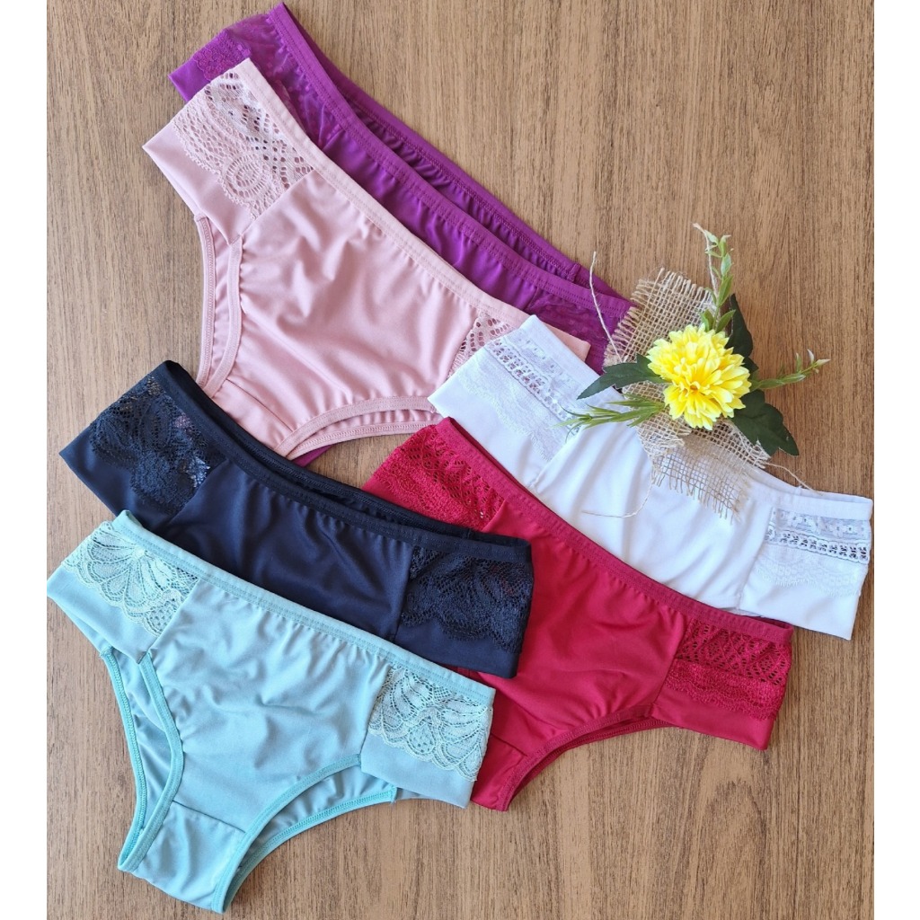 Kit Calcinha Conforto Tanga Detalhe em Renda e Forro 100% algodão P ao GG em Oferta na Shopee