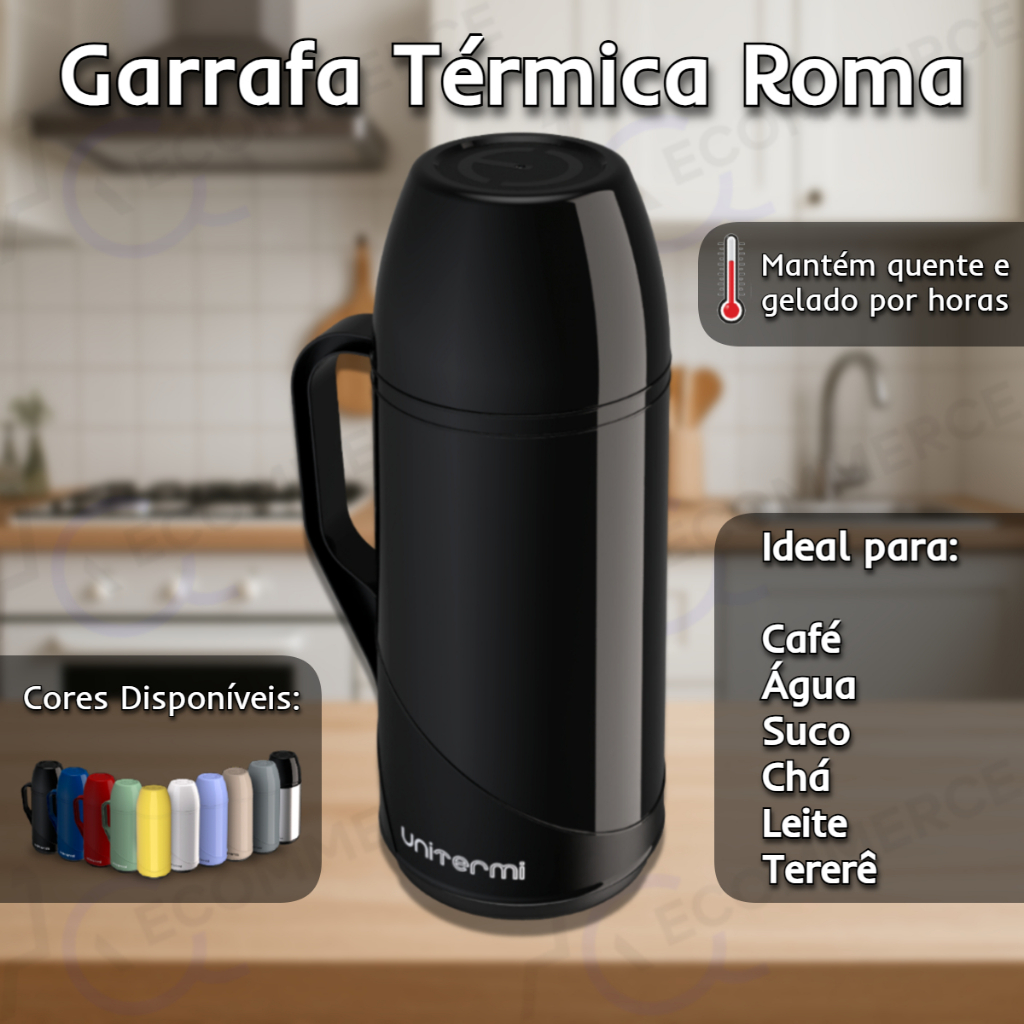 Garrafa Térmica🔥 Roma Tradição 1L Unitermi ❄️com Tampa Copo Dupla Função✨