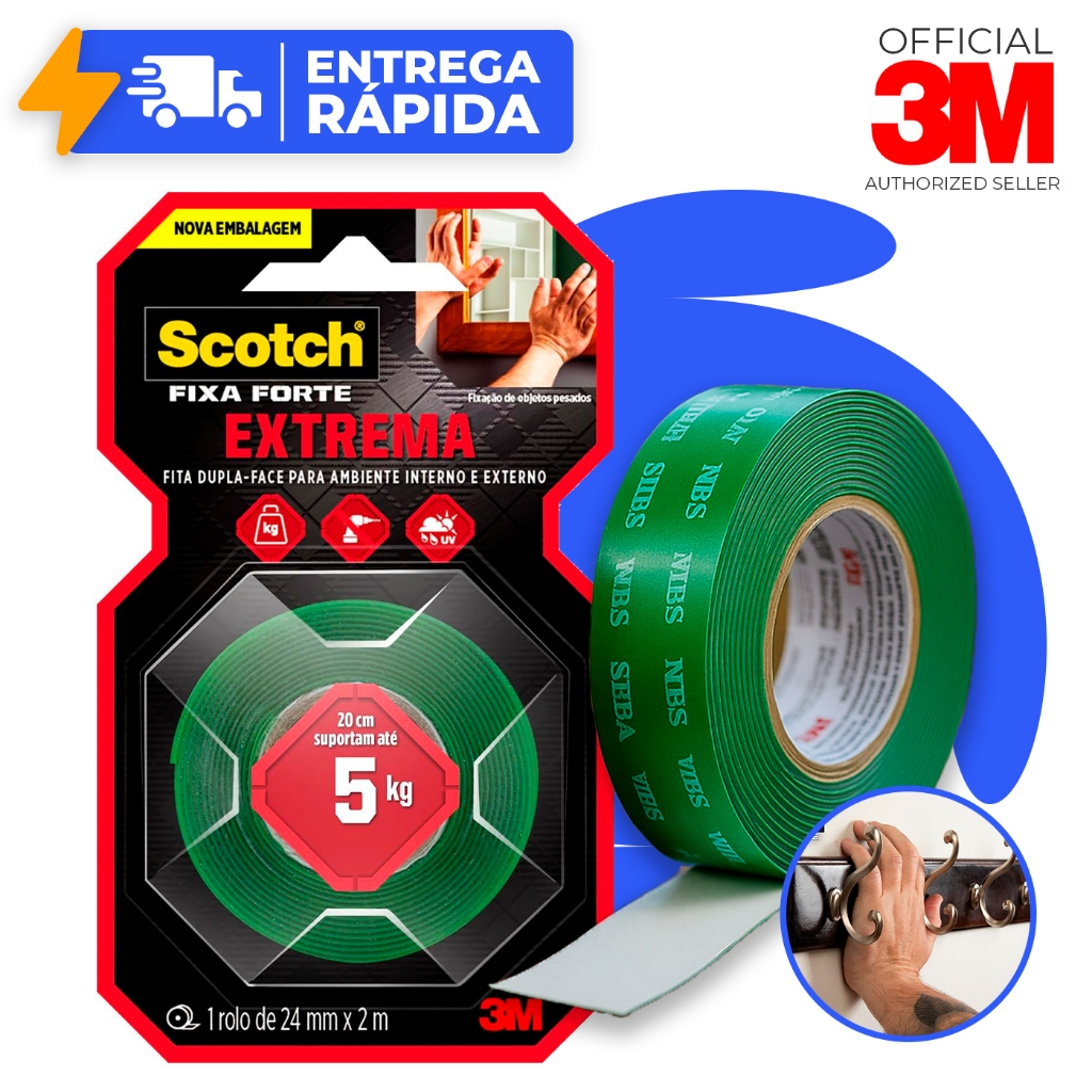 Fita Dupla Face 3M Original Extrema Fixa Forte 24mm X 2m Para Parede Fixa Quadro Espelho 5kg Scoth em Oferta na Shopee