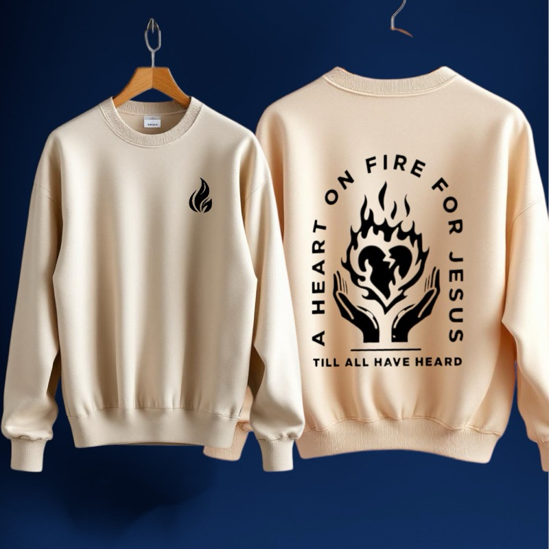 Blusa Moletom Gospel Unissex Coração em Chamas por Jesus Estampa Cristã Religiosa Aconchegante Inverno Frio