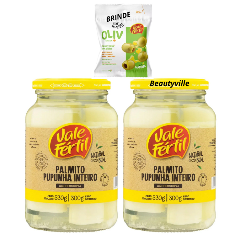Kit 02 Palmito Pupunha Em Conserva Inteiro Vale Fértil Vidro 300g