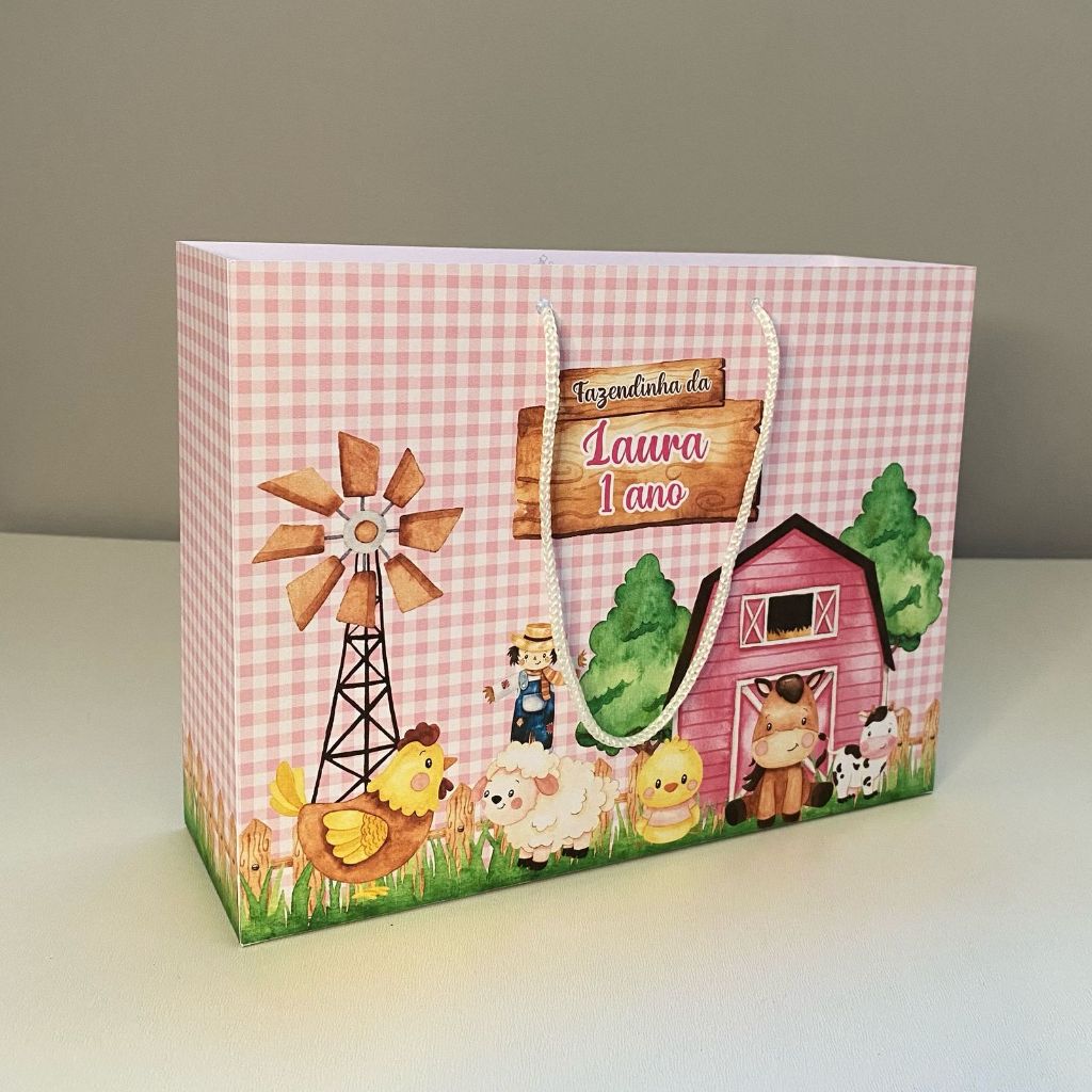 Sacolinha Personalizada Fazendinha Rosa Menina - Pegue e Monte - Lembrancinha Fazendinha Menina