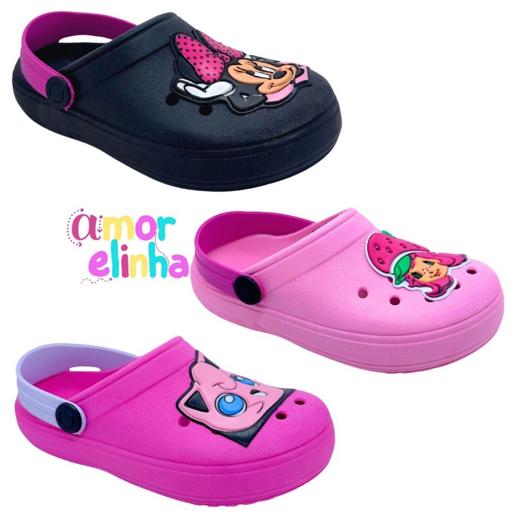 Papete Infantil Meninas Sandália Babuche Estilo Croc Personagens Infantil Juvenil