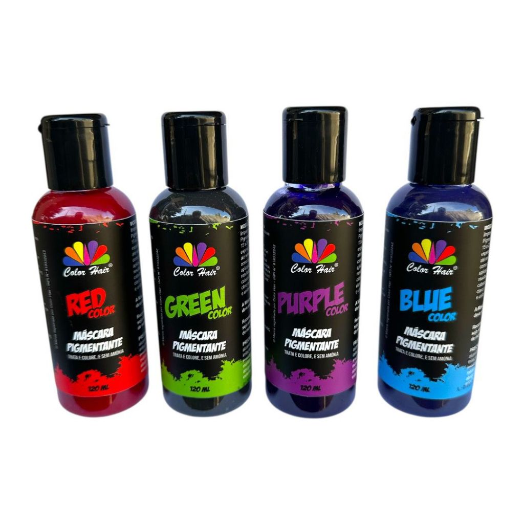KIT COM 4 UNIDADES DE MASCARA PIGMENTANTE GREEN PURPLE RED BLUE COLOR HAIR