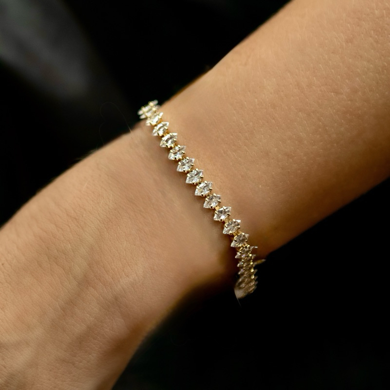 Pulseira Riviera Navete Cristal Ouro 18k Ou Prata 925