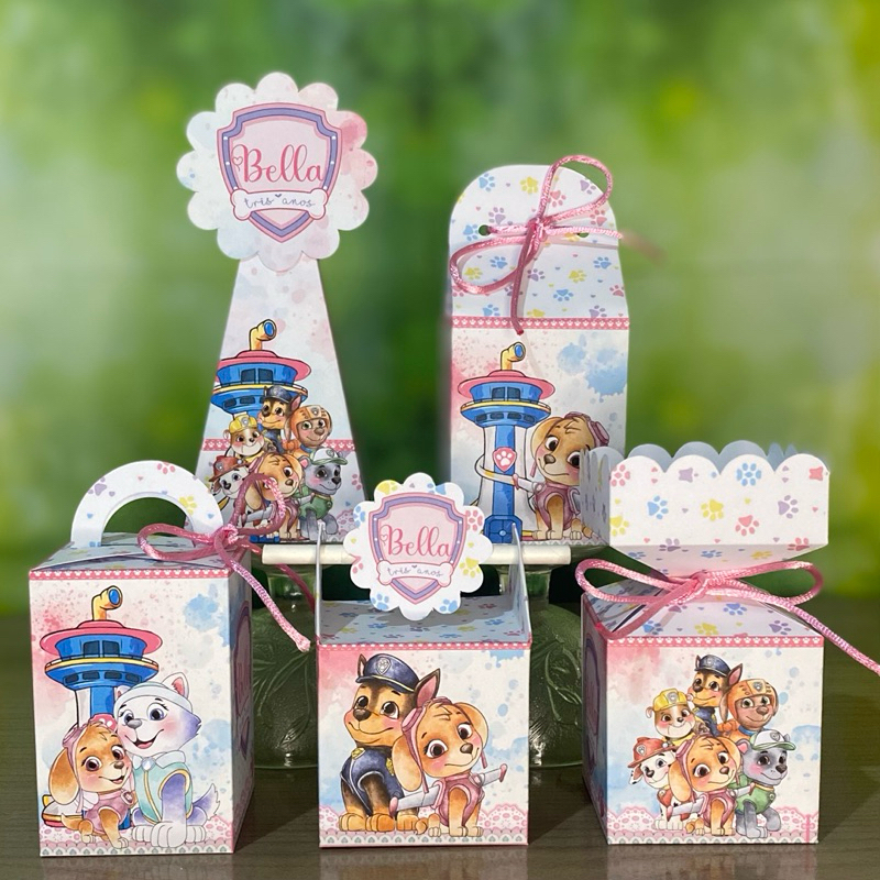 Kit Caixinhas Personalizadas Patrulha Canina Menina Rosa PEGUE E MONTE Lembrancinha Para Festa Kit Festa Personalizados