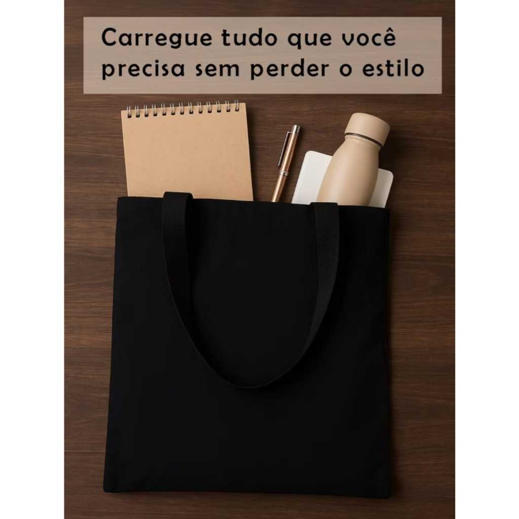 Ecobag Grande 100% Algodão Bolsa Preta Lisa Para Praia Mercado Faculdade Estudos