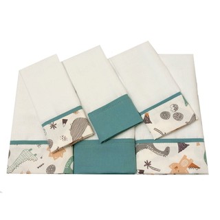 3 Fraldas De Boca + 3 Fraldas De Ombro Estampa Dinossauro Verde / Chevron e Poá