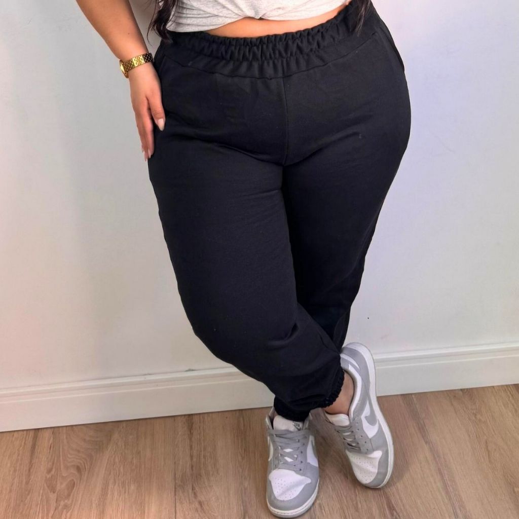 Calça Moletom Feminina Jogger  Plus Size Cintura Alta Blogueira Tecido Premium Quentinho Promoçao em Oferta na Shopee