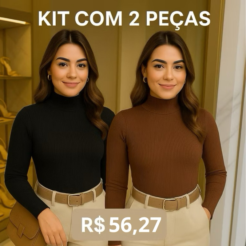 Kit 2 Blusinhas Manga Longa Feminina Qualidade Premium Blusa manga comprida inverno blusinha feminina