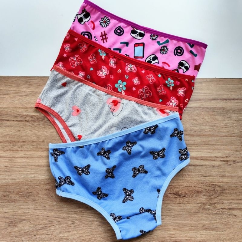 Kit 4 Calcinhas Infantil Juvenil Menina Estampada Confortável Forro Algodão