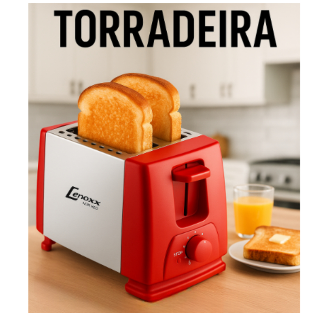 Torradeira Torrador Tostadeira Elétrica De Pão Inox Vermelha