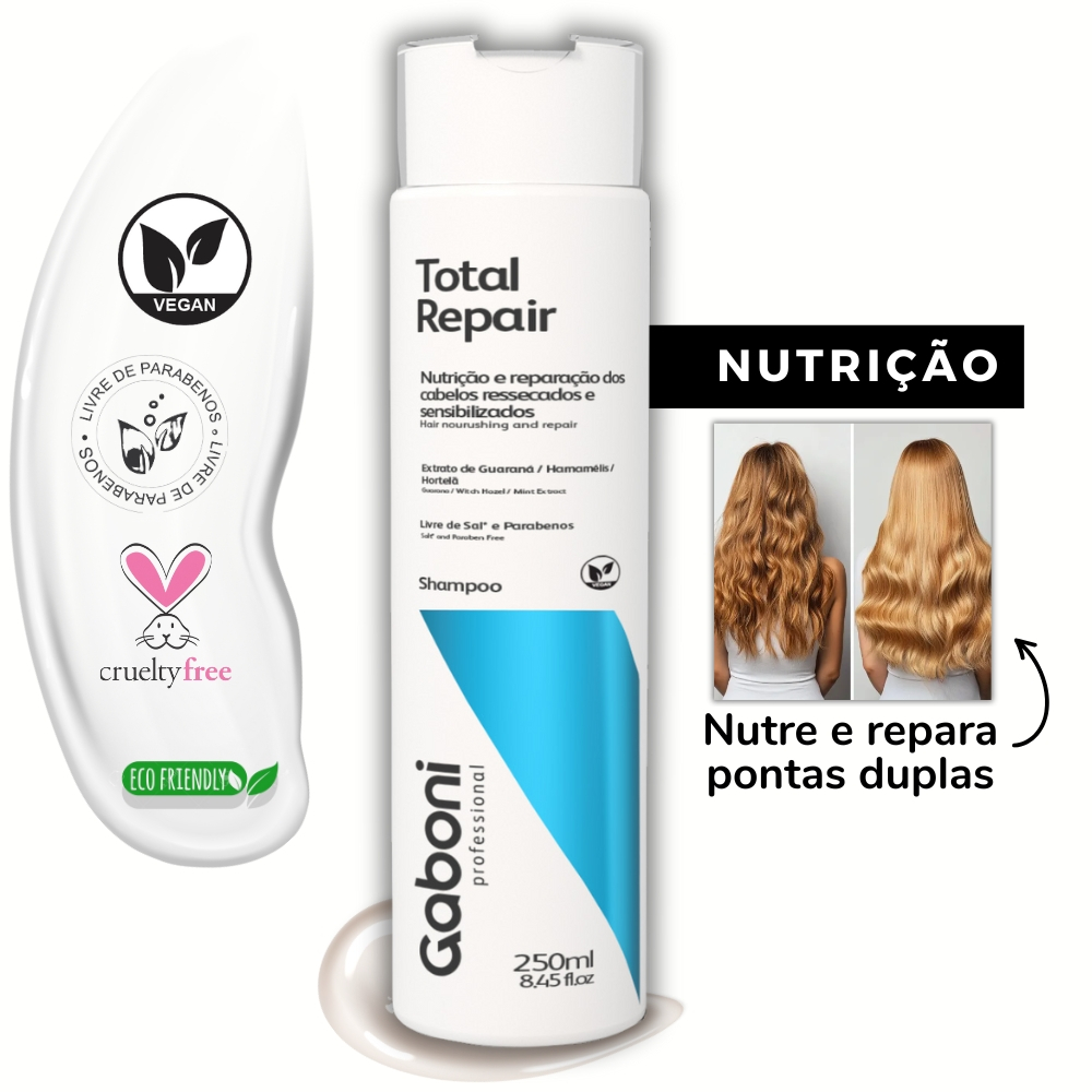 Shampoo Nutrição e Reparação Imediata Total Repair 250ml Gaboni em Oferta na Shopee