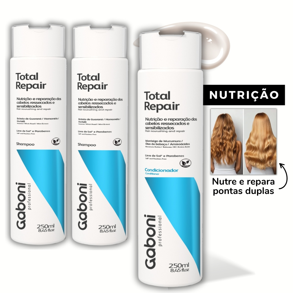 Reparação e Nutrição - Shampoo (2 unidades) + Condicionador (1 unidade) Total Repair Gaboni