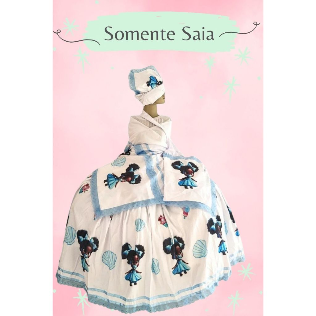 SAIA ERÊ DE YEMANJÁ AZUL COM CONCHAS 5 mts - SAIA DE UMBANDA COM 5 MTS DE RODA - ERÊ DE YEMANJA