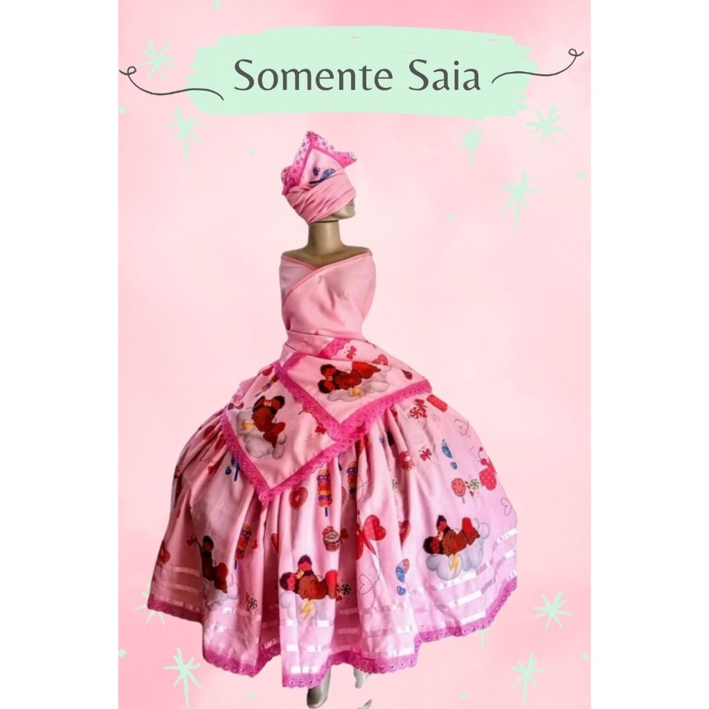 SAIA ERÊ DE YANSÃ ROSA - SAIA COM 5 MTS DE RODA BEBÊ DE OYA NUVEM COM DOCES TECIDO ROSA - UMBANDA E CANDOMBLÉ 5 MTS RODA