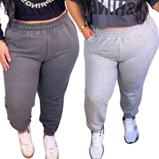 kit 2 Calça Moletom Feminina Jogger  Plus Size Cintura Alta Blogueira Tecido Premium Quentinho em Oferta na Shopee