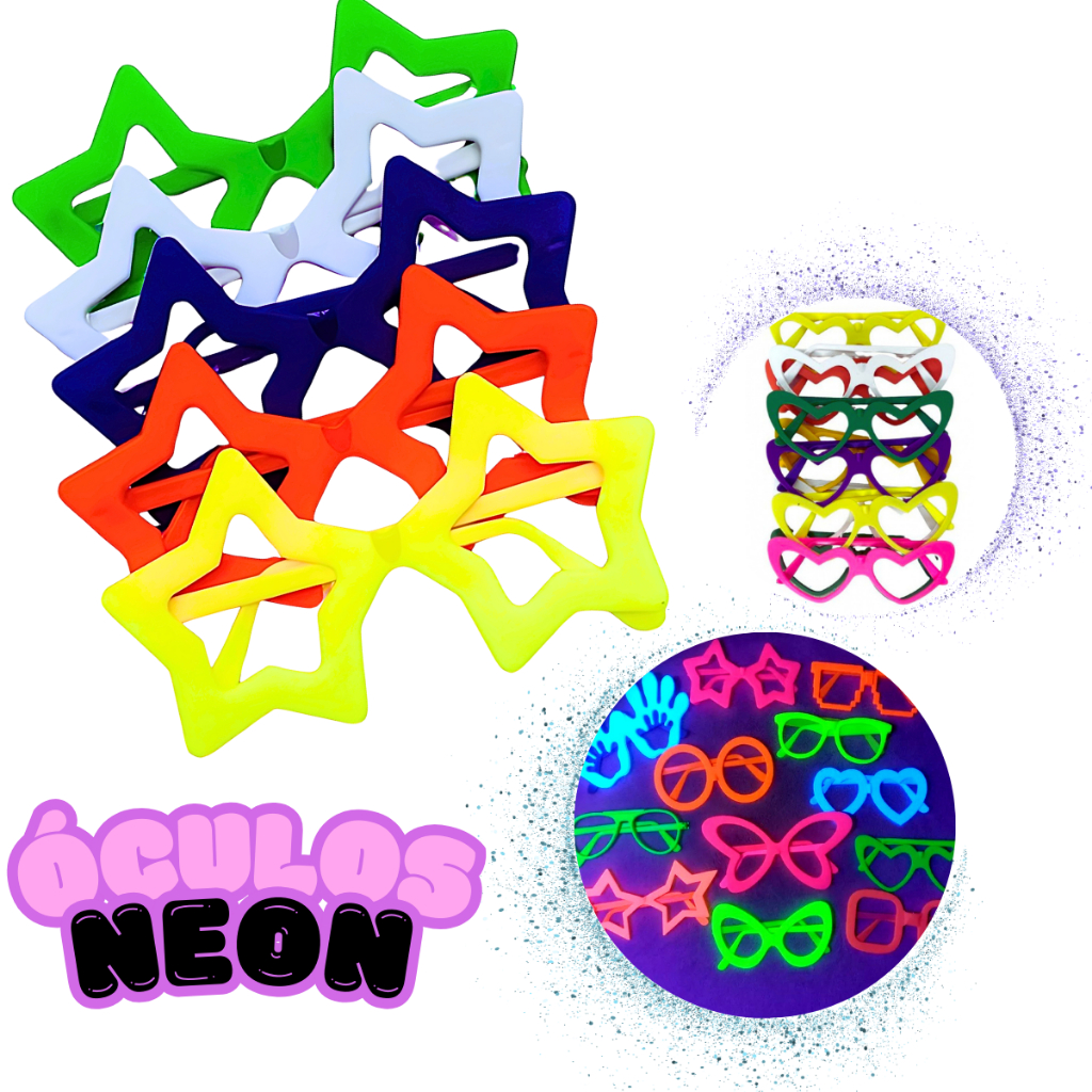 Kit Óculos Neon 10 Óculos Sortidos Divertidos Florescente/balada